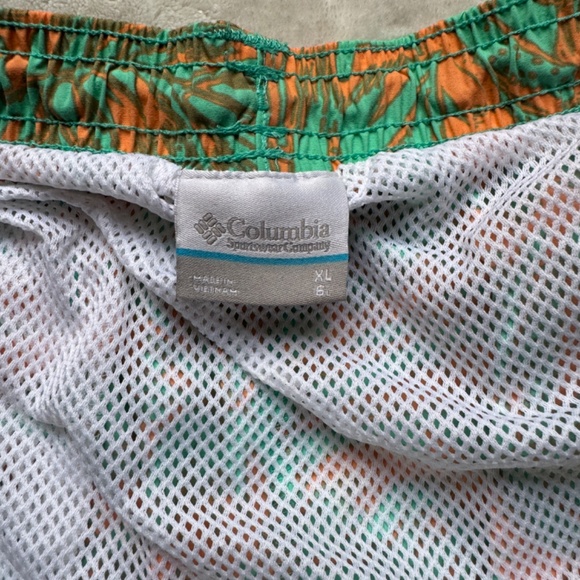 Columbia PFG Swim Trunks Mens XL orange green Hawaiian 6" Shorts Palm Tree - Picture 5 of 5